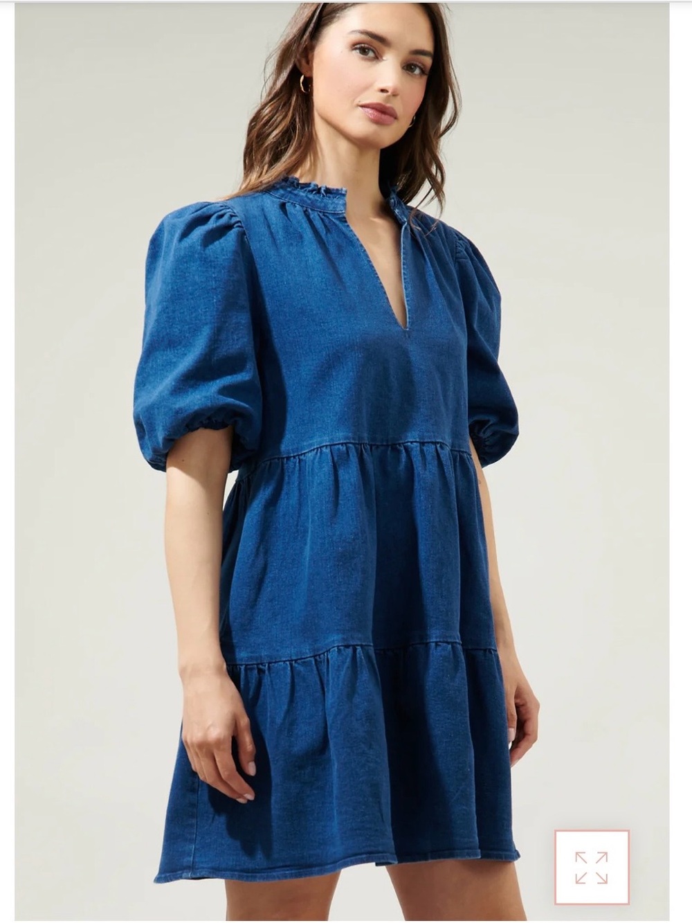 Sugarlips Denim Blue Puff-Sleeve Tiered Mini Dress
